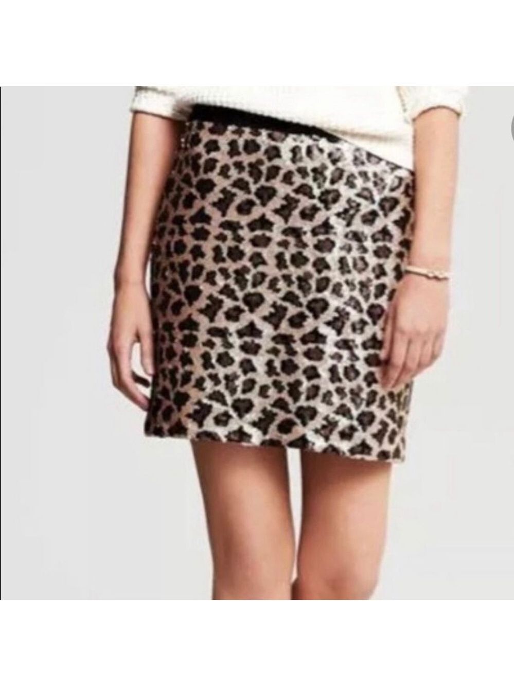 BANANA REPUBLIC Mini Skirt Leopard Sequin 8 petite Mob Wife